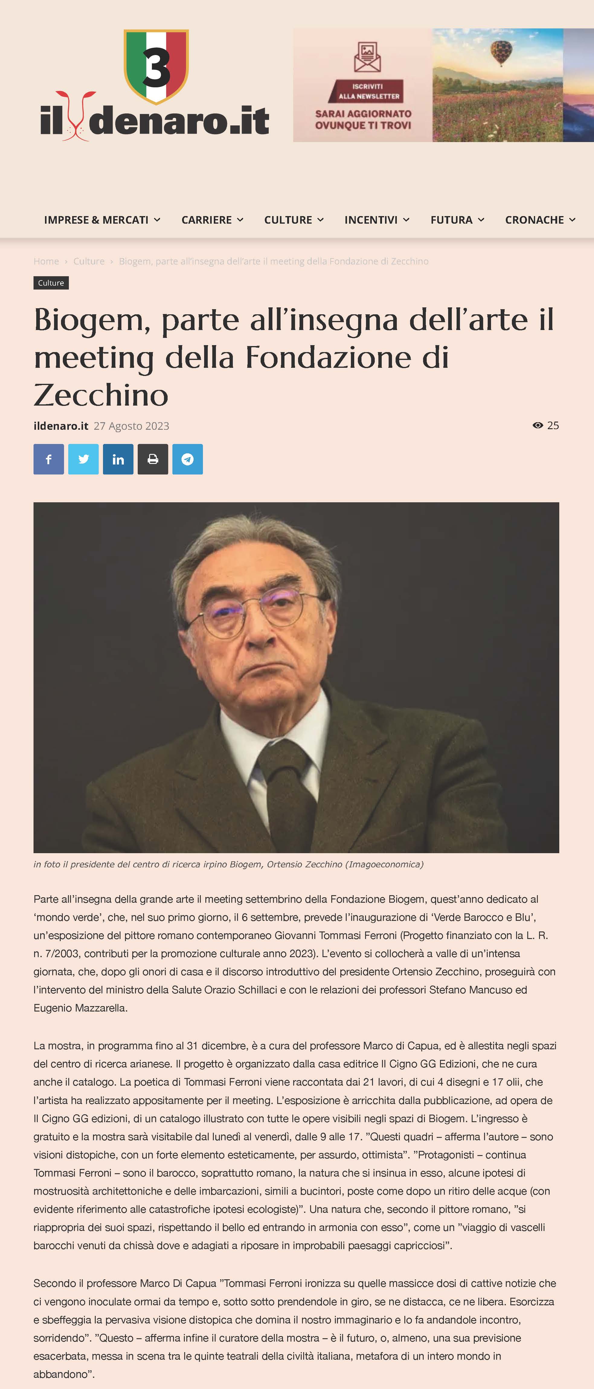 Biogem, parte all’insegna dell’arte il meeting della Fondazione di Zecchino